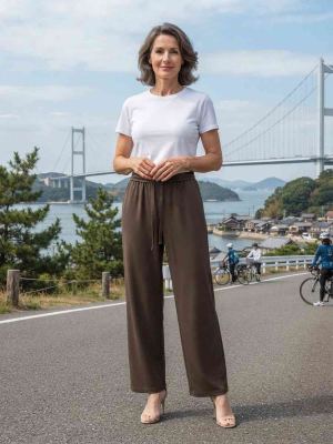 Pantalon long femme jambe droite décontracté