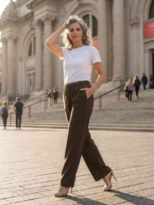 Pantalon long femme casual, jambe droite, sportif, cordon de serrage