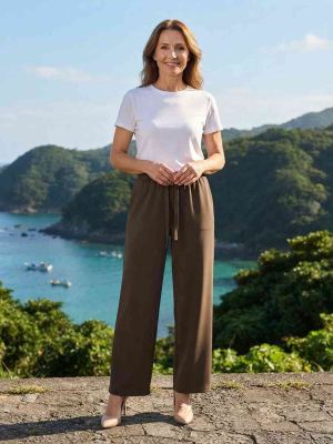 Pantalon long casual femme, jambes droites, usage quotidien