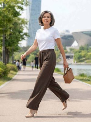 Pantalon long femme jambe droite décontracté