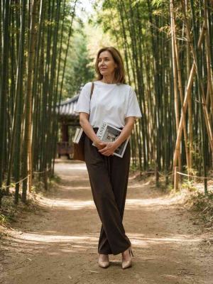 Pantalon long décontracté femme, jambe droite