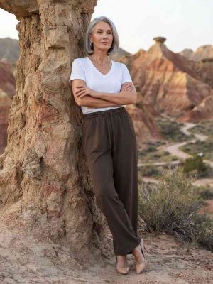 Pantalon long décontracté femme, jambe droite