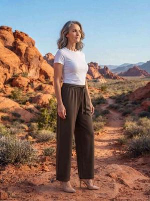 Pantalon long décontracté femme, jambe droite