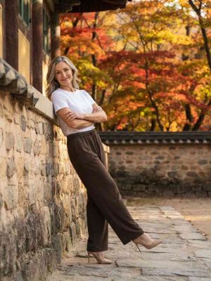Pantalon long femme jambe droite décontracté