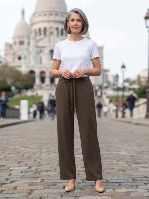Pantalon long femme jambe droite décontracté