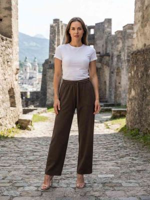 Pantalon long femme casual droit, sport, cordon, usage quotidien
