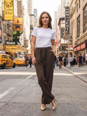 Pantalon long décontracté femme, jambes droites