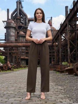 Pantalon casual femme jambe droite décontracté sportif cordon
