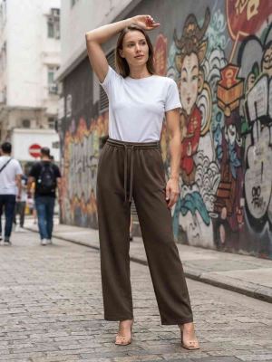 Pantalon long casual femme, jambes droites, usage quotidien