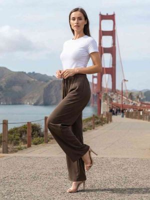 Pantalon long décontracté femme, jambe droite