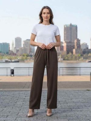 Pantalon long femme jambe droite décontracté