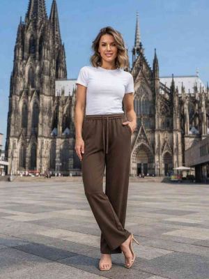 Pantalon long femme jambe droite décontracté