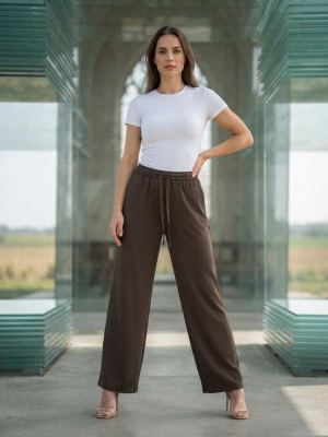 Pantalon décontracté femme jambe droite avec cordon