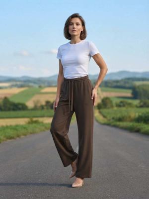 Pantalon long femme jambe droite décontracté
