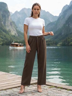 Pantalon femme casual, jambe droite, cordon de serrage