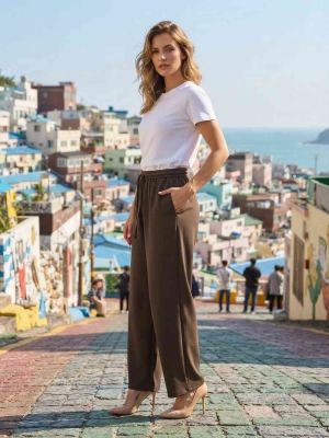Pantalon long femme jambe droite décontracté