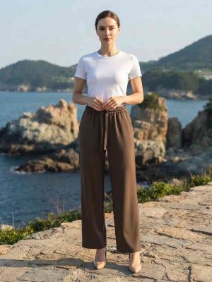 Pantalon long femme jambe droite casual décontracté