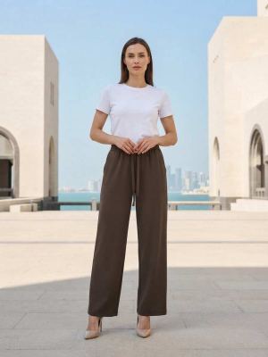 Pantalon casual femme long, jambe droite, sportif, cordon de serrage, usage quotidien
