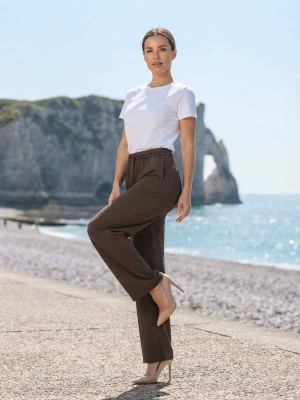 Pantalon long femme jambe droite décontracté