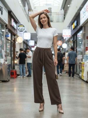 Pantalon long femme jambe droite décontracté