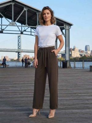 Pantalon long femme, coupe droite, décontracté, cordon de serrage