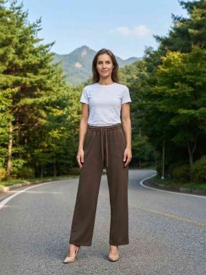 Pantalon long femme jambe droite décontracté