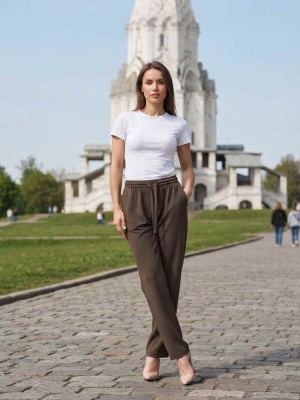 Pantalon long femme casual, jambe droite, sportif, cordon de serrage