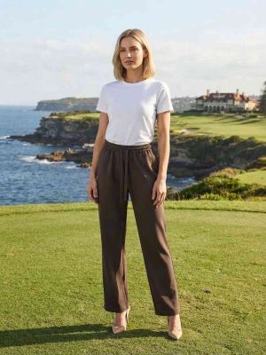 Pantalon décontracté femme jambe droite avec cordon