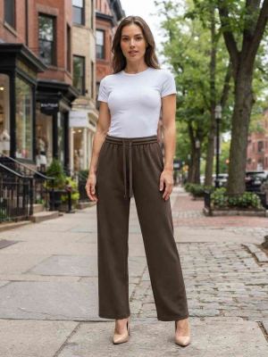 Pantalon décontracté femme jambe droite avec cordon