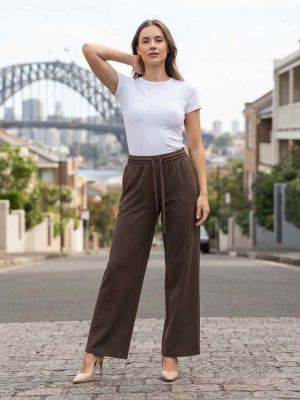 Pantalon long femme jambe droite décontracté