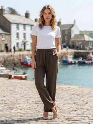 Pantalon long femme jambe droite décontracté