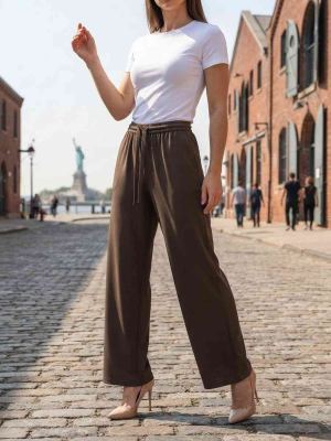 Pantalon casual femme jambe droite, longueur régulière, confortable