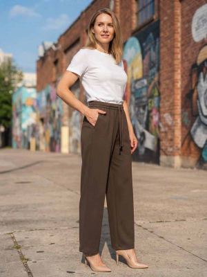 Pantalon décontracté femme jambe droite avec cordon
