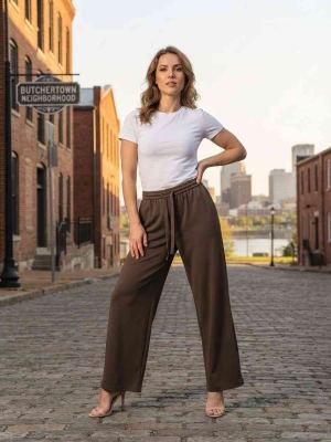 Pantalon long femme casual, jambe droite, sportif, cordon de serrage