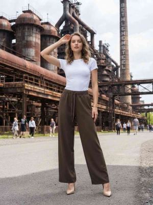 Pantalon long casual femme, jambes droites, usage quotidien