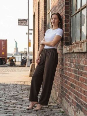 Pantalon casual femme jambe droite, longueur régulière, confortable