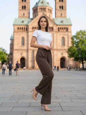 Pantalon long décontracté femme, jambe droite