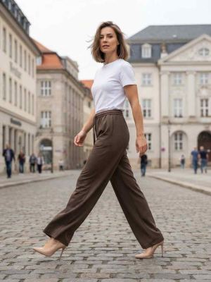 Pantalon long femme casual, jambe droite, sportif, cordon de serrage