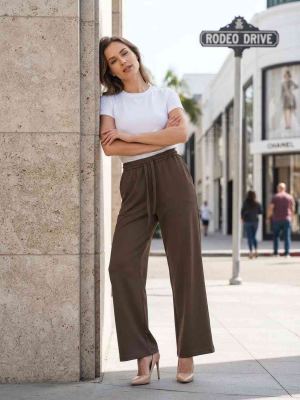 Pantalon long femme décontracté, jambe droite, sport, cordon de serrage