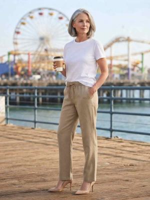 Pantalon long femme jambe droite décontracté