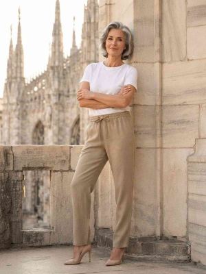 Pantalon long femme jambe droite décontracté