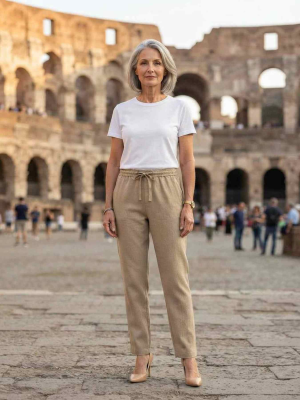 Pantalon femme long jambe droite casual sportif à cordons
