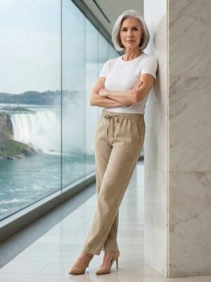 Pantalon long décontracté femme, jambes droites