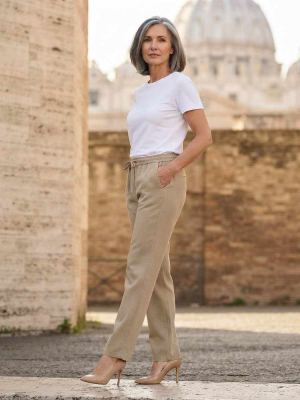 Pantalon casual femme jambe droite, longueur régulière, confortable
