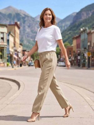 Pantalon long femme jambe droite casual