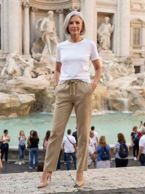 Pantalon long femme jambe droite décontracté