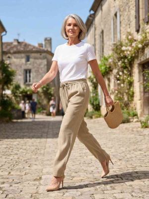 Pantalon long femme jambe droite décontracté