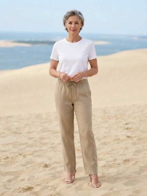 Pantalon long femme, coupe droite, décontracté, cordon de serrage