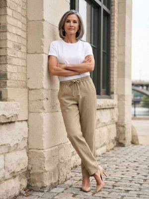 Pantalon long femme jambe droite casual décontracté