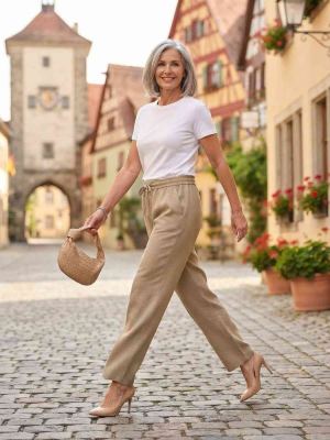Pantalon long femme, jambe droite, casual, sportif, cordon de serrage, usage quotidien